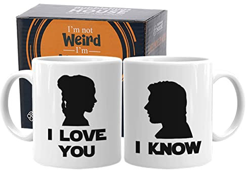 Star Wars Couple Coffee Mug - I Love You - I Know - Han Solo and Princess Leia Jedi Movie Lightsaber Space Startrooper Stormtrooper Gig Perfect Christmas Star Wars Couple Gifts