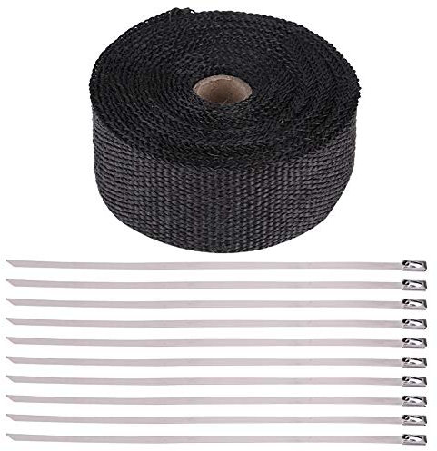1 pièces ruban d'isolation de tuyau d'échappement avec 10 bandes métalliques, 16FT haute isolation thermique tuyau d'échappement bande d'enveloppe tissu noir pour voiture moto, Modification/rénovation