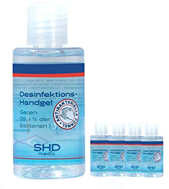 SHD Desinfektionsmittel für Hände Desinfektionsgel 60ml - Hand Desinfektion Home & to Go tötet 99,9% behüllte Viren und Bakterien - BAuA registriert N-98148, Transparent, Gel 5x je 60ml