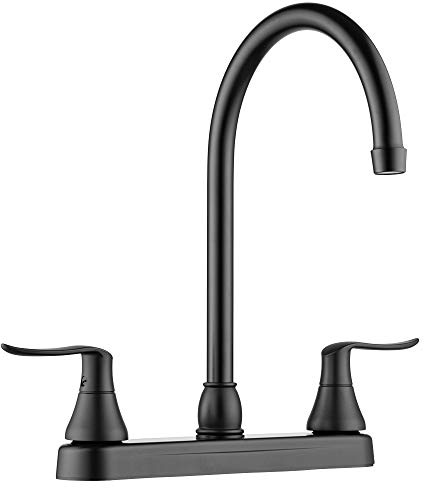 Dura Faucet DF-PK330HLH-MB RV Elegant J-Spout Swivel Kitchen Sink Faucet - Two Handle (Matte Black)