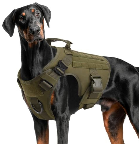 FEimaX Taktisches Hundegeschirr mit Griff Militär Netz Arbeits Taktische Hundegeschirrweste Brustgeschirr für Große Hunde Kein Zug Verstellbare Weste für Spaziergänge Training (Armeegrün, L)