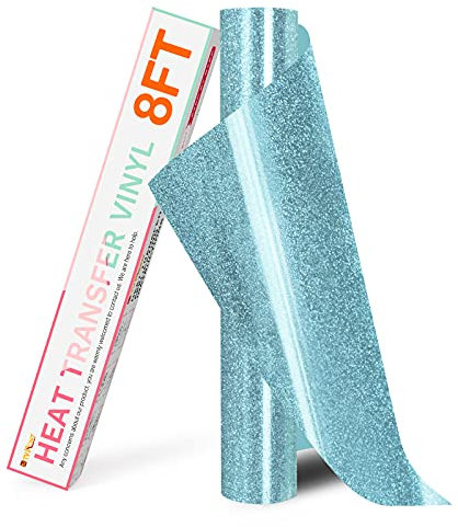 HTVRONT Blue Glitter HTV Heat Transfer Vinyl - 10 x 8ft Glitter Iron on Vinyl for Shirts, Easy to Cut & Weed for Heat Vinyl Design (Light Blue)