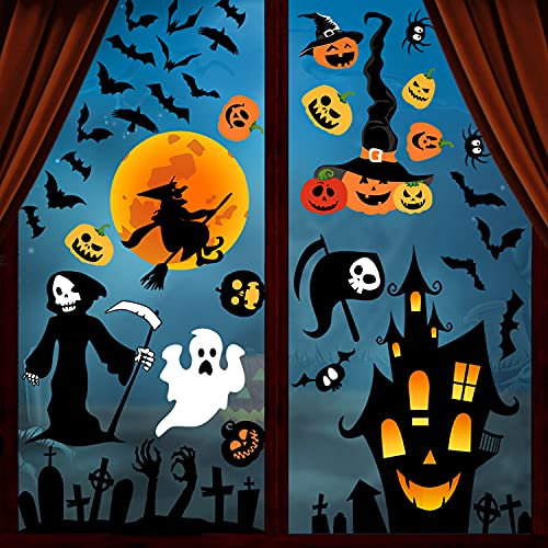 Svanco Halloween Pegatinas de Ventana Doble Cara Halloween Decoración para Casa Pegatinas Reutilizable para Fiesta Murciélago Bruja Ventana Calabaza Fantasma Estáticas Pegatinas de Pared para Niño