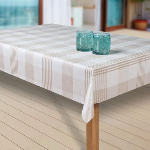 laro Wachstuch-Tischdecke Abwaschbar Garten-Tischdecke Wachstischdecke PVC Plastik-Tischdecken Eckig Meterware Wasserabweisend Abwischbar G03, Muster:Streifen Weiss-braun, Größe:130x220 cm