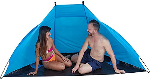 NET TOYS Originelle Pop Up Strandmuschel - Blau 270 x 120 x 120 cm - Vielseitiges Strand-Zubehör Zelt mit maximalem Sonnenschutz - Ideal für Sommer & Badesee