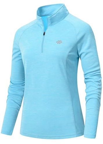 AjezMax 1/4 Zip Women's Running Top Lightweight Sports Polo Shirts Long Sleeve Activewear Workout Yoga Training Tops Sky-Blue Size S