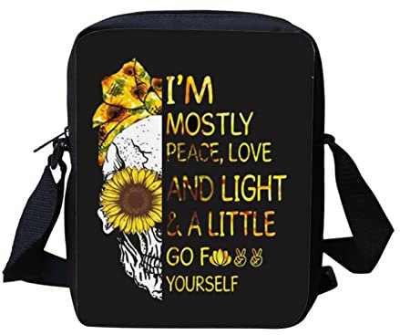 Biyejit Kuriertasche, Umhängetasche, Umhängetasche, Handbgas Sling Sling Satchel mit verstellbaren Trägern, Totenkopf-Sonnenblumen-Druck