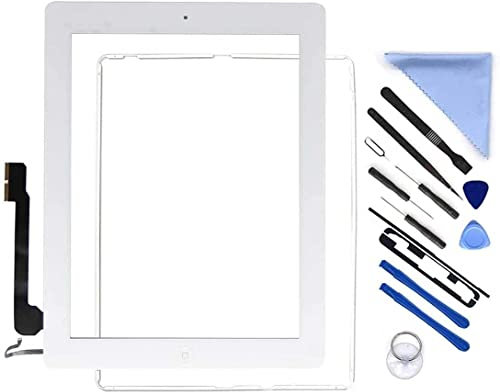 Touchscreen Digitizer Frontglas Ersatz für i Pad 4 A1458 A1459 A1460 iPad4 Inklusive Home-Taste + Kamerahalter + Vorinstallierter Kleber + Werkzeugset (Weiß) (Weiß)