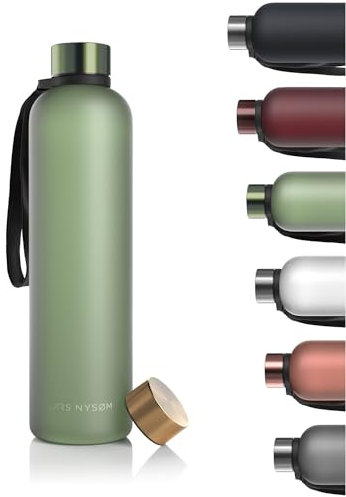LARS NYSØM Water Bottle 34oz | Drinking Bottle 1 Liter | Ultralight Tritan Sports Flask leak-proof | Ideal for sports, office, yoga | 2 lids included (Sage Green, 1000ml)