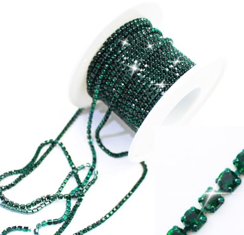 PEARLY JUN 914 Cm Grün Strassband Zum Aufnähen Glitzerband | Strassband Chain Kette Glitzer Annähen Trim DIY für Hochzeitskleid Dekoration Kleidung Kuchen