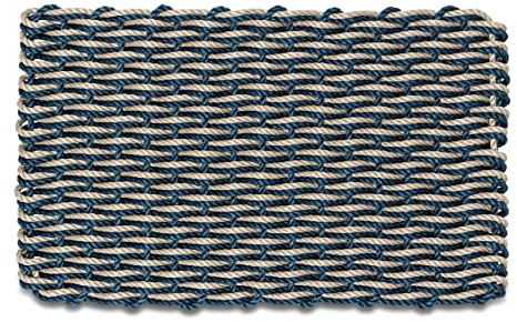 Wicked Good Doormats Outdoor Door Mat, The Original Lobster Rope Doormat, All Weather Mats, Woven Door Mat from Nautical Rope, Front Door Welcome Mats, (Navy/Dark Tan Double Weave, 18 x 30)