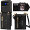 GUVAGI Handyhülle für Samsung Galaxy Z Flip 4 Hülle Case mit Band, Leder Klappbar Klapphülle Flip Case Reißverschluss Stoßfest Schutzhülle Aesthetic Mädchen Handy Hülle mit Kette (Schwarz)