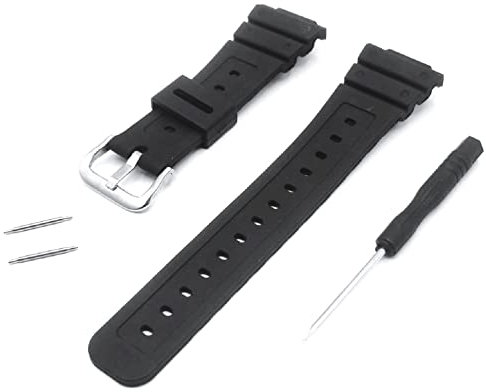 Gummi-Armband kompatibel mit Casio G-shock Serie 5600 DW DW5600 5610 + Ersatzwerkzeug und Federstange 16 mm 25 mm Ersatzband Schwarz