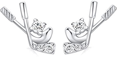 Ohrringe Sterling Silber 925, Schmuck Ohrringe Damen Hockeyschläger mit Zirkonia Silber 12,5mm