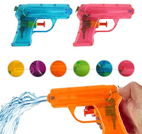 6 Neon Water Pistols, Water Guns Available in 6 Bright Colours, Compact Mini Squirt Toy Ideal for Outdoor Play, Bath-Time Fun, Party Bags and Encouraging Imaginative Play (6)
