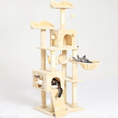 Kratzbaum Katzenbaum mit Sisal-Seil Plüsch Liege höhlen Spielhaus Spielzeug für Mittelgroßer Katzen (Beige)