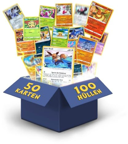 Heartforcards® 50 Original Verschiedene Pokemon Karten | Deutsch | 3X Holo | 3X Rares | 1 zufällige Pikachu/EvoIi/Glumanda/Dedenne | Sammelkarten aus aktuellen Sets | für Weihnachten + 100 Hüllen