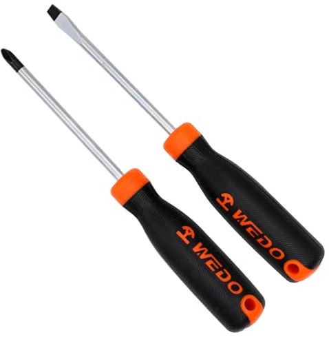 WEDO 2PCS Screwdriver Set, Flat and Cross Head Screwdriver with Non-Slip Handle,Magnetic, PH2*100mm, 6 * 100mm, S2 Steel, for Electric Work, Electronics, and Home Repairs