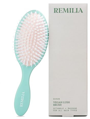 Remilia Hair Ocean Vegan Lush Brush – Entwirrungsbürste für alle Haartypen, natürliches, glattes, lockiges, nasses und trockenes Haar – Haarkamm mit veganen Borsten und weichen Kugelspitzen