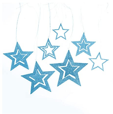 Yurosiay Glitzer Sterne zum Aufhängen 7er Set Aushöhlen Glitzernder Papiersterne Deko Groß Hängedeko Stern Weihnachtsdeko Stern Sterne Aufhängen für Hochzeit Party Christbaum Deko Blau