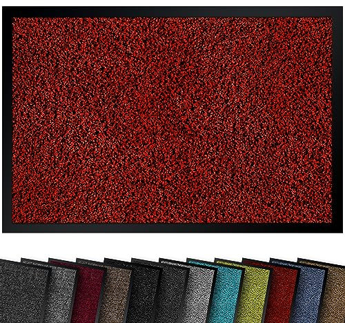 comflor Hochwertige Fußmatte Rot 90x120 groß für Innen & Außen - Schmutzfangmatte rutschfest, waschbar & wetterfest - Fussmatte für Eingangsbereich & Aussenbereich - Läufer Flur dünn