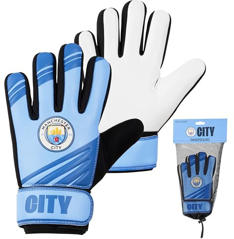 MANCHESTER CITY FC Torwarthandschuhe Kinder Jungen mit rutschfestem Grip, Goalkeeper Gloves Größe 5 oder 7 - Fußball Zubehör