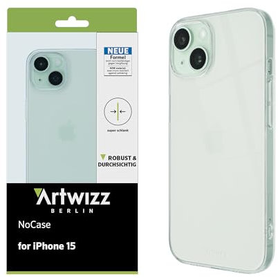 Artwizz NoCase Handyhülle kompatibel mit iPhone 15 - Ultra Dünne, Elastische TPU Schutzhülle - Transparent