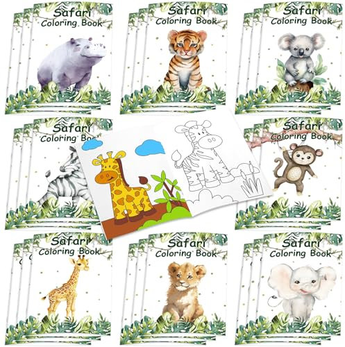 Honoson 24 Stück Tiere Malbücher Dschungel Safari Tiere Ausmalbücher Party Mitgebsel für Kinder Mini DIY Kunst Malbücher Safari Zoo Tiere Kritzelbücher für Waldtiere Geburtstagsgeschenk (Aquarell)