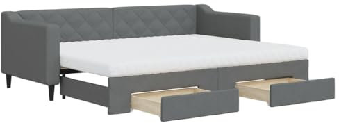 vidaXL Tagesbett, Sofabett Ausziehbar mit Schubladen Matratzen, Gästebett Schlafsofa für Schlafzimmer Wohnzimmer, Sofa Ausziehbett, Dunkelgrau 80x200cm Stoff