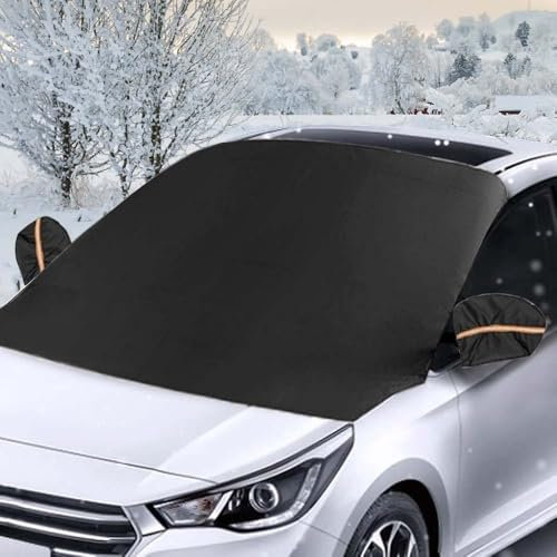 Riisoyu Couverture Pare-Brise Voiture, Bâche Pare Brise Protection Couverture Repliable Universelle Films Protection antigel d'hiver pour Voiture Anti Givre, Neige, 215cmx125cm