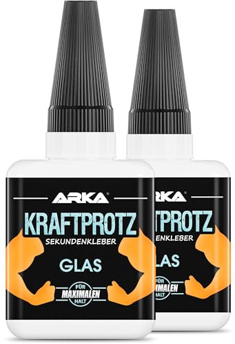 ARKA 2x 50 g GLAS Sekundenkleber extra stark | Inkl. Anti-Austrocknung-Spitze | KRAFTPROTZ | Flüssiger Superkleber | Wasserfest | Transparenter Glaskleber