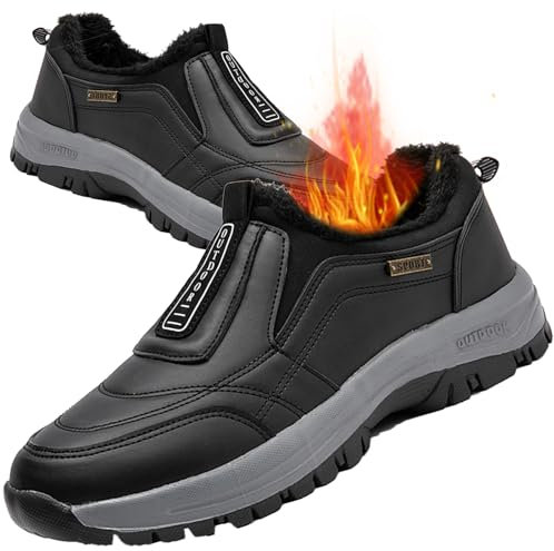 Aocase Zapatillas Hombre Invierno Cálidas Impermeable Cuero PU Deportivas Casual sin Cordones Zapatos para Correr Ligero Calzado Sneakers Comodos Calzado Ligero,Negro,41/255mm