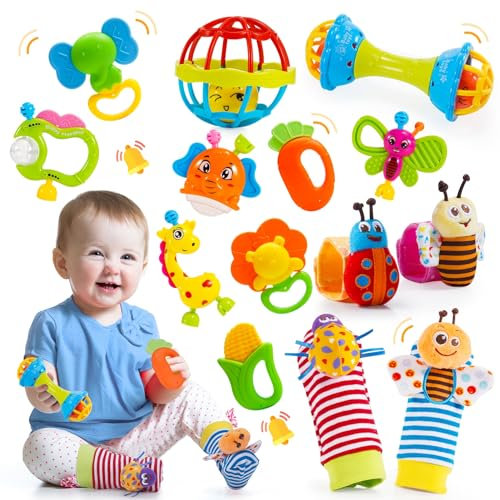 Tsokize Hochet Bebe 0 3 6 9 Mois, Jouet Bebe 0 3 6 Mois Jeux Eveil Bebe 0 3 6 Mois Jouet Dentition Bébé Cadeau 0-6 Mois Fille Garçon Jeux Bebe 0-9 Mois Jouet Nouveau Né Garçon Fille Montessori Jeux