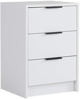 Home Source Bedside Cabinet Nightstand, 3 Drawers, White