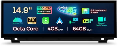 XTRONS 14.9 Zoll 2K IPS Android 14 Autoradio Octa Core 4GB 64GB 4G LTE Car Play Android Auto Bluetooth GPS WLAN Optional DAB OBD TPMS DVR AHD Kamera Für BMW 5er F10 F11 CIC System