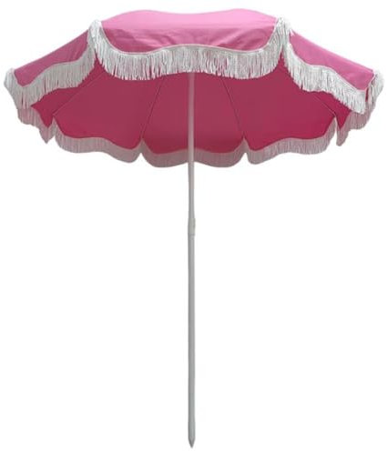 CHOYES 6.5 Ft Rosa Fringe Beach Regenschirm, Tragbarer Patio Sonnenschirm Im Freien, Boho Quaste Garten Tischschirm, Sonnenschirm Für Picknick Hinterhof Pool Rasen/Pink/200Cm/6.5Ft