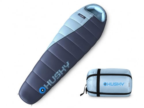 Husky Enemy Mumienschlafsack 3 Jahreszeiten bis -12°C Blau 210x85 cm | Für Frühling bis Herbst, Camping & Trekking; leicht, bequem, wärmend und praktisch für Outdoor-Touren und Reisen.