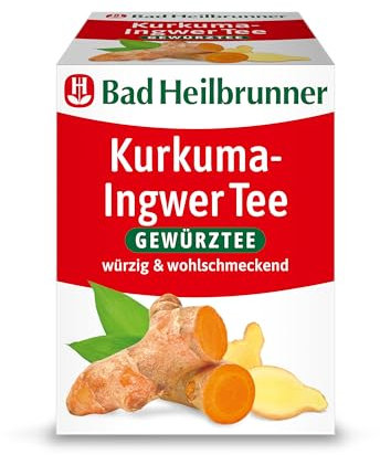 Bad Heilbrunner Kurkuma Ingwer Tee - Gewürztee im Filterbeutel - Kurkuma, Ingwer - würzig, harmonisch, wohltuend - würziges Wurzel-Duo aus Fernost (12 x 8 Filterbeutel)