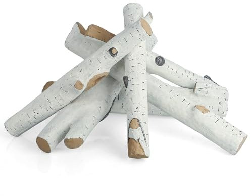 Keramik-Gasscheite, 6 Stück, Gaskaminscheite, große Kamine, Holzscheite für Innen- und Außenbereich, Kamine und Feuerstellen, dekorativ