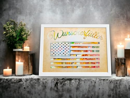 Geldgeschenk Geburtstag Wunscherfüller Geschenk zum verschenken zum Geburtstag Weihnachten Geld mit Bilderrahmen DinA4 Weiß (USA, Ohne Bilderrahmen)