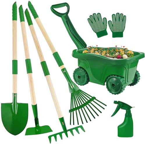 Duckura Kids Gardening Tools Set - 7pcs Wheelbarrow Set for Kids