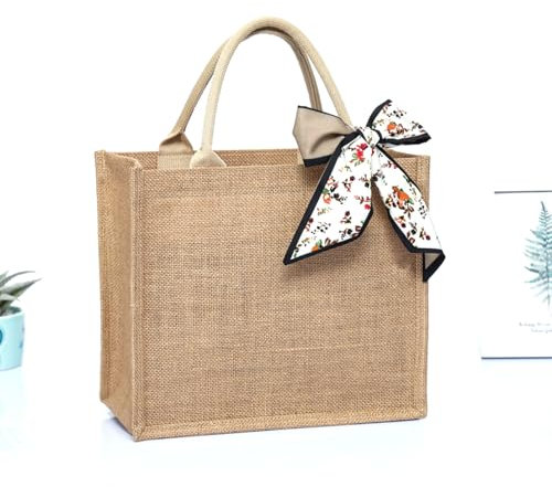 Bolso de yute natural, bolsa de yute natural impermiable, bolsa de la compra de yute portátil, bolso bandolera, gran capacidad retro bolso, tote bag lona, bolso de mujer portátil (35 x 30 x 18 cm).
