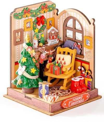 Rolife Maison Miniature à Construire Maquette en Bois Christmas Fireplace Bricolage Kit DIY Adulte Enfant Décoration de Maison de Poupée Puzzle 3D Diorama Idée Cadeau pour Noël DS041