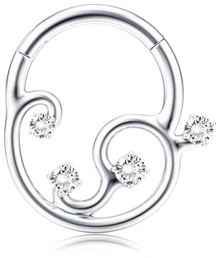 BodyBonita 16G Septum Piercing Klicker - 316L Edelstahl Nasenring für Frauen Männer Nasenpiercing Dangle Ohrringe Hoop Knorpel Conch Piercing Schmuck Tragus Daith Helix Silber 8 mm Galactic Quartet