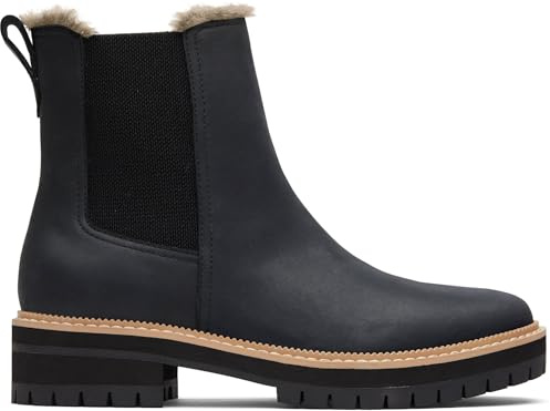 TOMS Women's Bennet Fashion Water Resistant Chelsea Boot, Black Faux Fur, 6.5