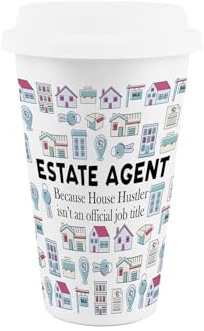 Purely Home Estate Agent Ceramic Travel Mug - Novelty Realtor Property Sales Gifts/Presents - Reusable Silicone Lid Double-Walled Insulated Drinks Flask Cup