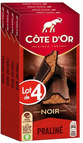 CÔTE D'OR - 4 Tablettes Côte d'Or Chocolat Noir et Praliné Noisettes 200g - Chocolat Noir et Fourrage Noisettes - Lot de Tablettes de Chocolat - Lot de 4x200g