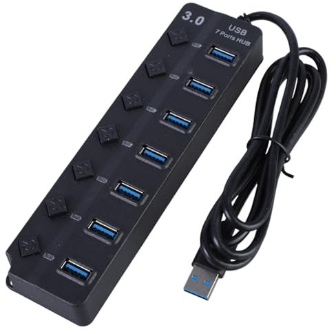 Adaptador USB 3.0 de 7 puertos, interruptores individuales, luces LED, divisor USB para consolas de juegos y portátiles