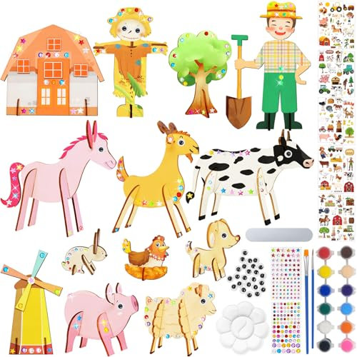 Shinybox Holz Nutztier Bastelset Kit, 66 Stück Bauernhof Thema Holztiere zum Bemalen, Holz Nutztier Basteln, Bauernhoftiere Bastelsets für DIY Kinder Malen Dekoration, Kindergeburtstag Basteln