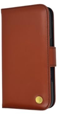Ed Hicks — Genuine Leather Flip Case for iPhone 16 Pro — Wallet Folio and Card Holder— RFID Blocking— Biodegradable Shockproof Phone Holder— Brown— Vintage Patina so each case is Unique